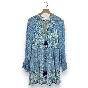 Hemant & Nandita Kaiyo Plunged Short Dress Blue Long Sleeve Size Medium